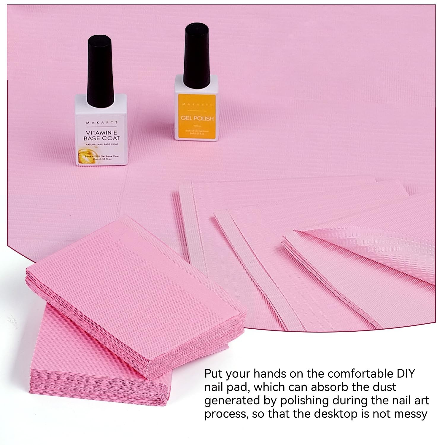 50-Pcs Disposable Pink Nail Mats – 3-Layer Absorbent Desk Protection for Salons