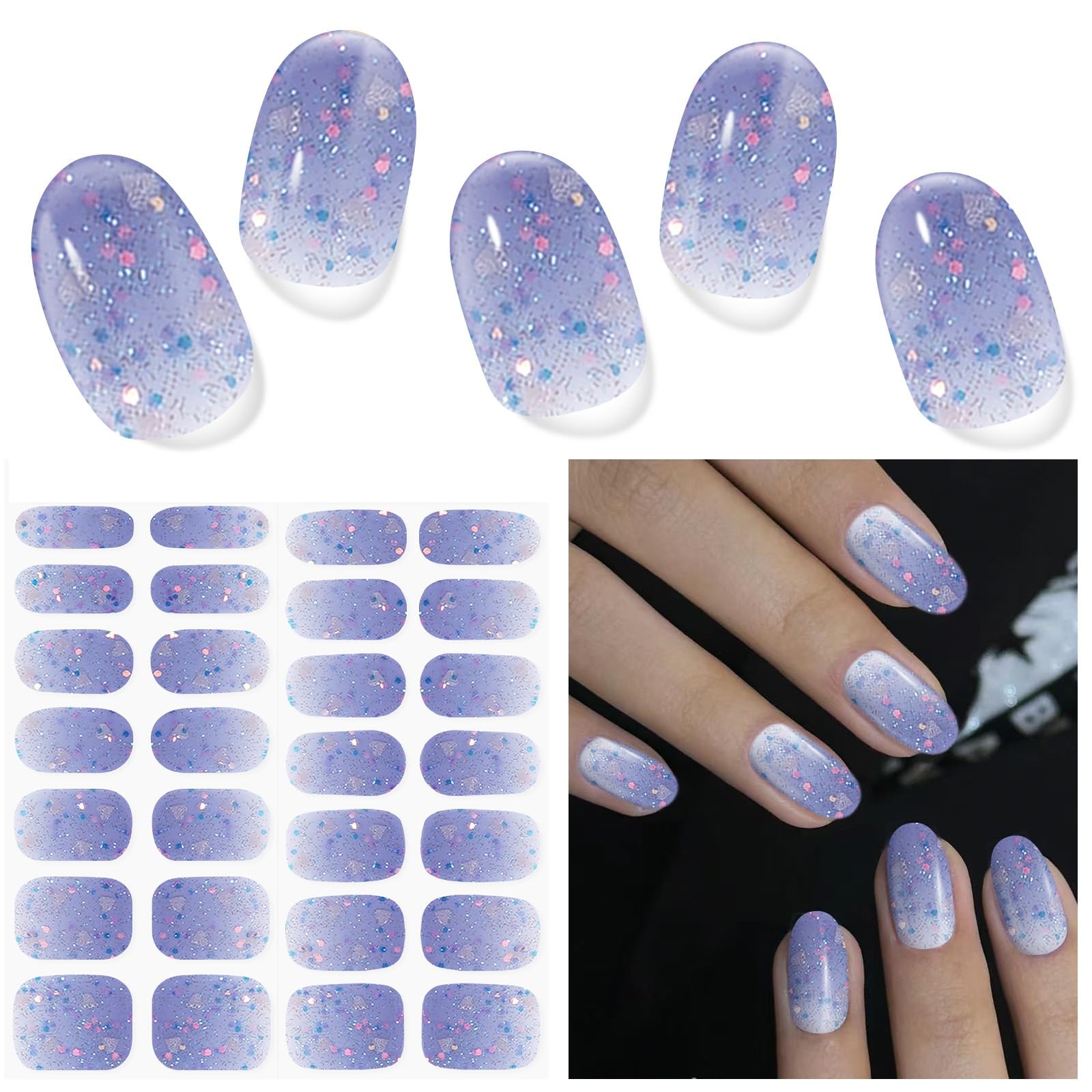 Semi Cured Gel Nail Strips, 28 Pcs UV Gel Nail Stickers, Long Lasting Gel Nail