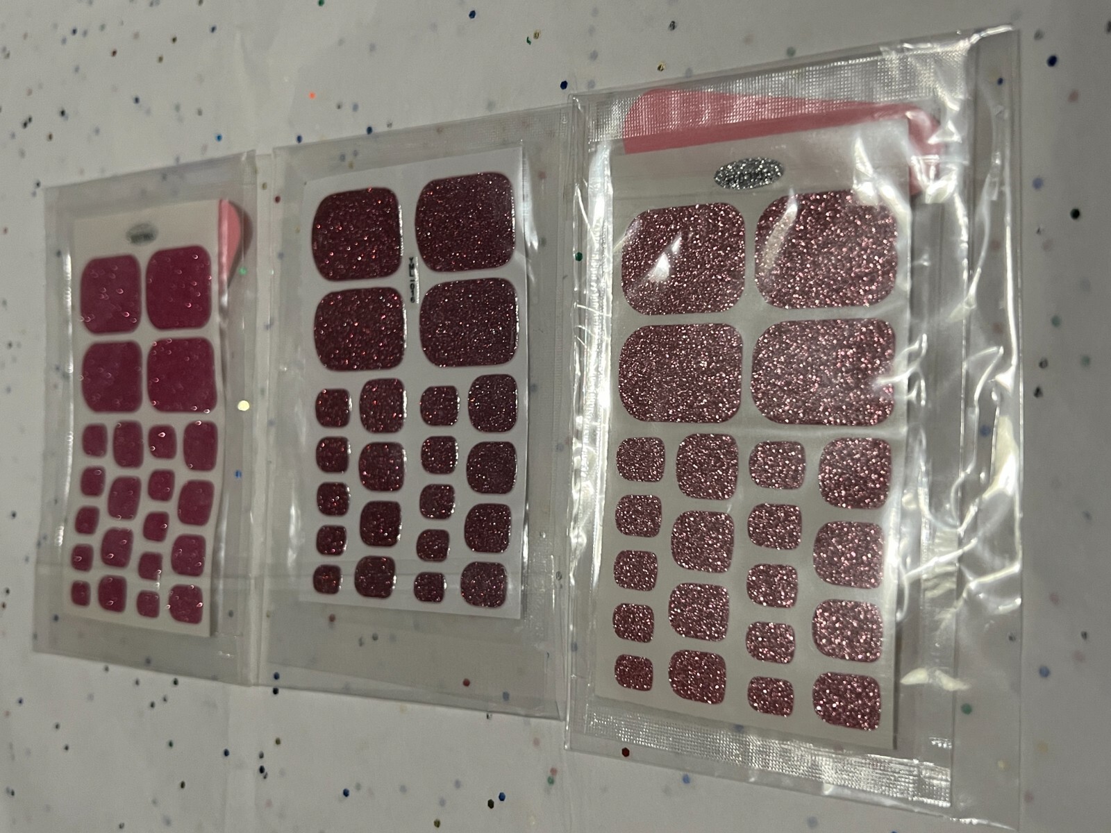 3 SETS – Unbranded Nail Wraps Stickers Self Stick Pedicure – Glitter Pinks