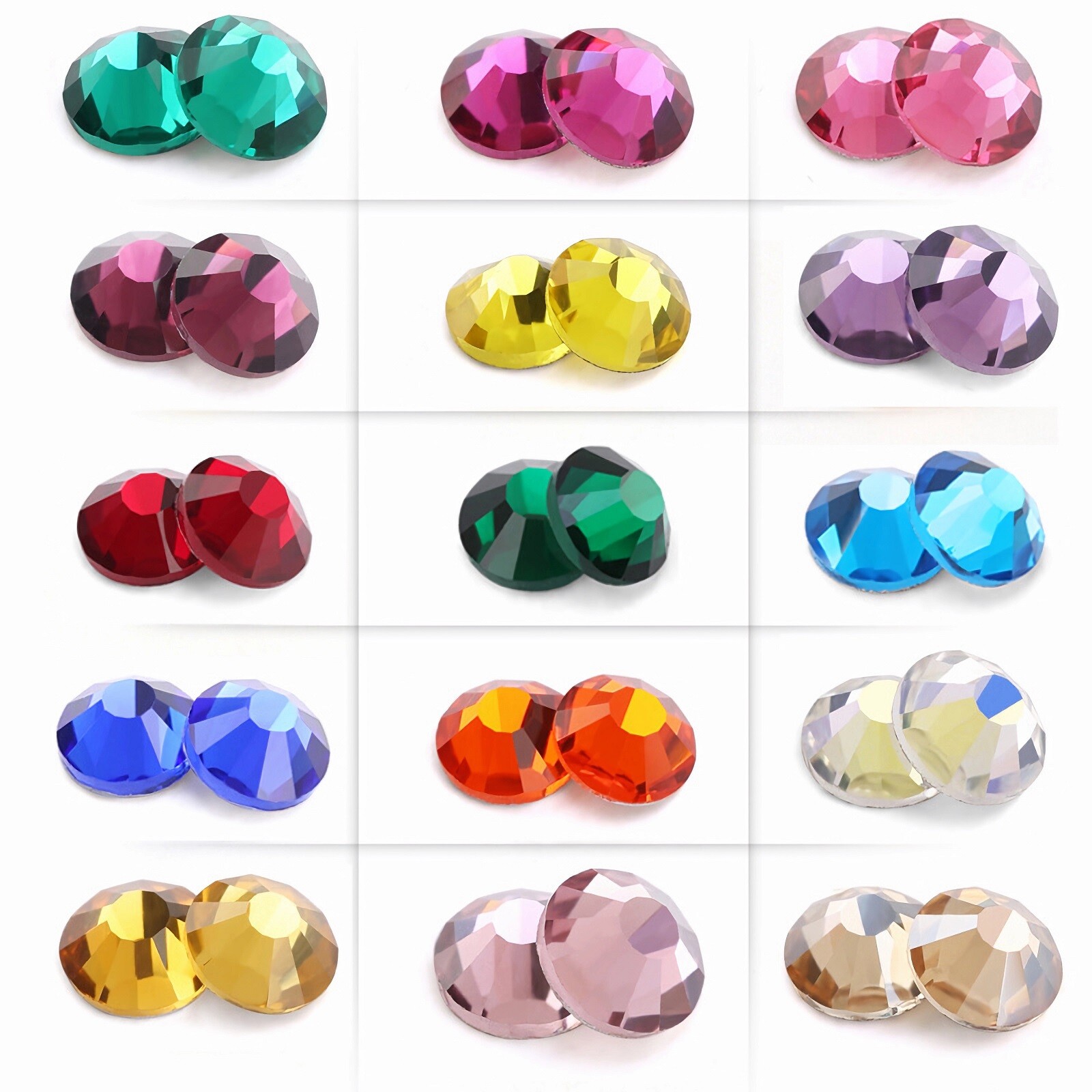 2mm 3mm 4mm 5mm 6mm Faceted Crystal Glass Rhinestones Flat Back Nail Art Gems