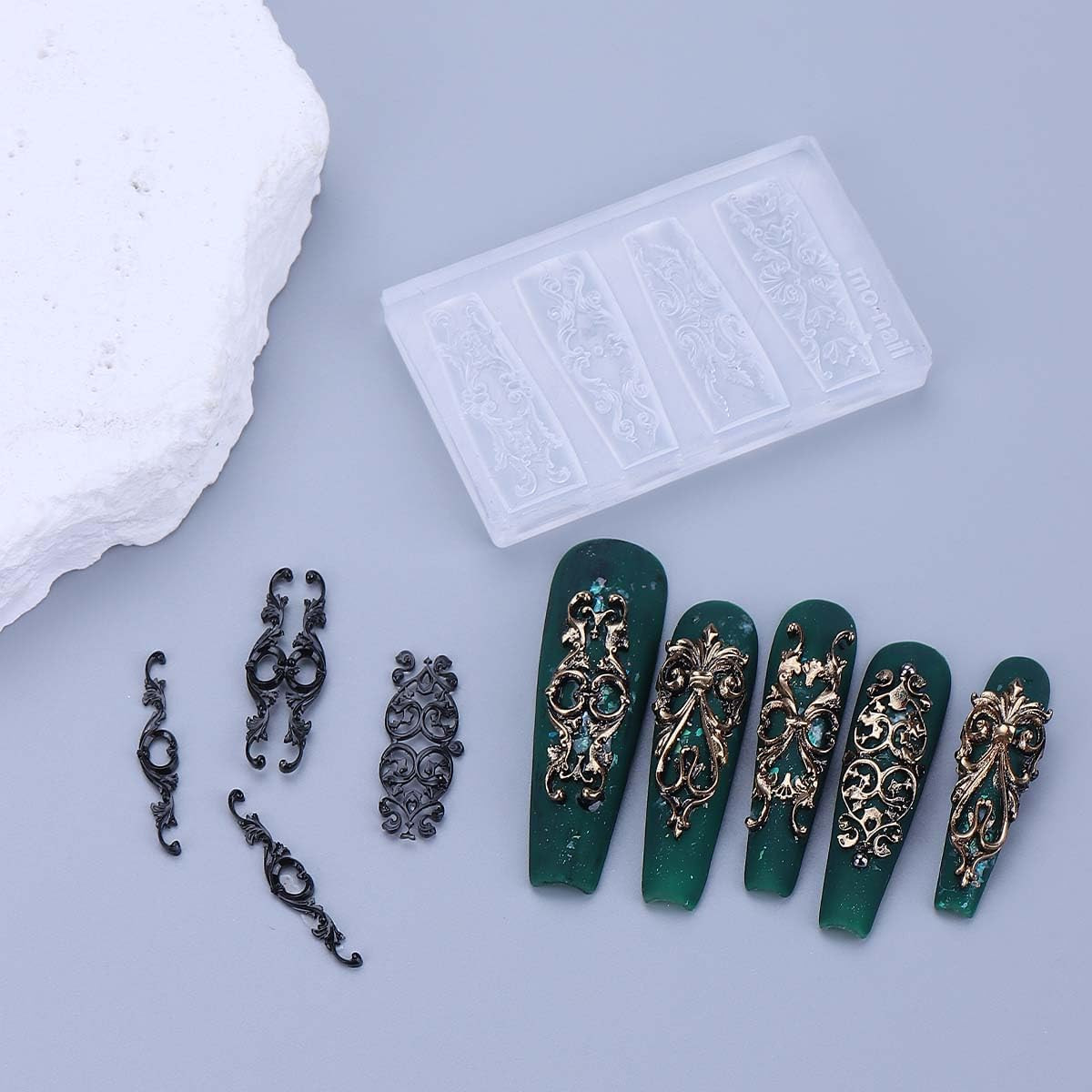 Silicone Nail Art Molds Set: 3Pcs Boho Style 3D Carved Design Templates – Elegan