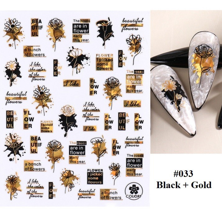 Gold Black Abstract Nail Art Stickers (Group 1)