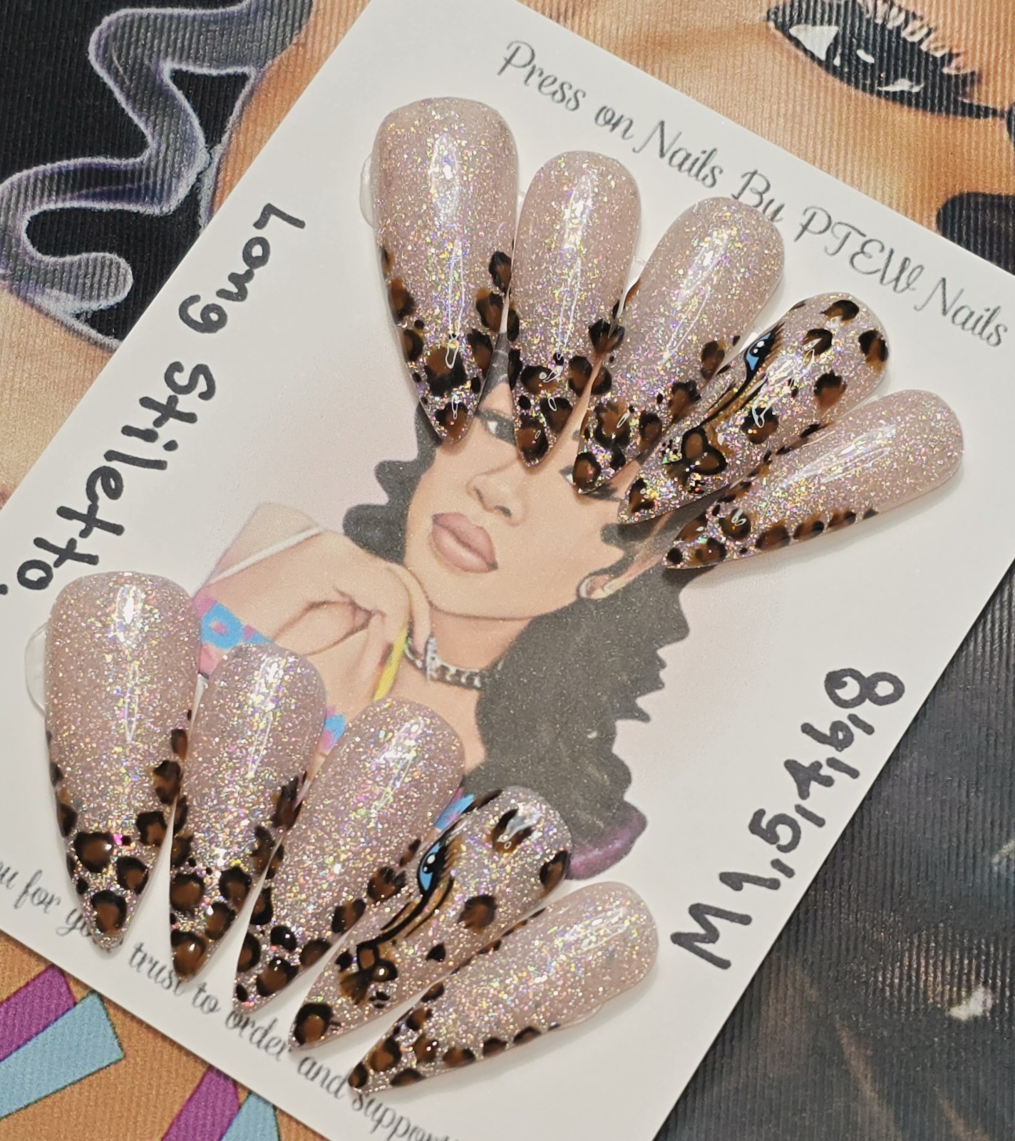 Handmade Press On Nails,Cheetah Nails Design,Medium Size 1,5,4,6,8Long Stiletto