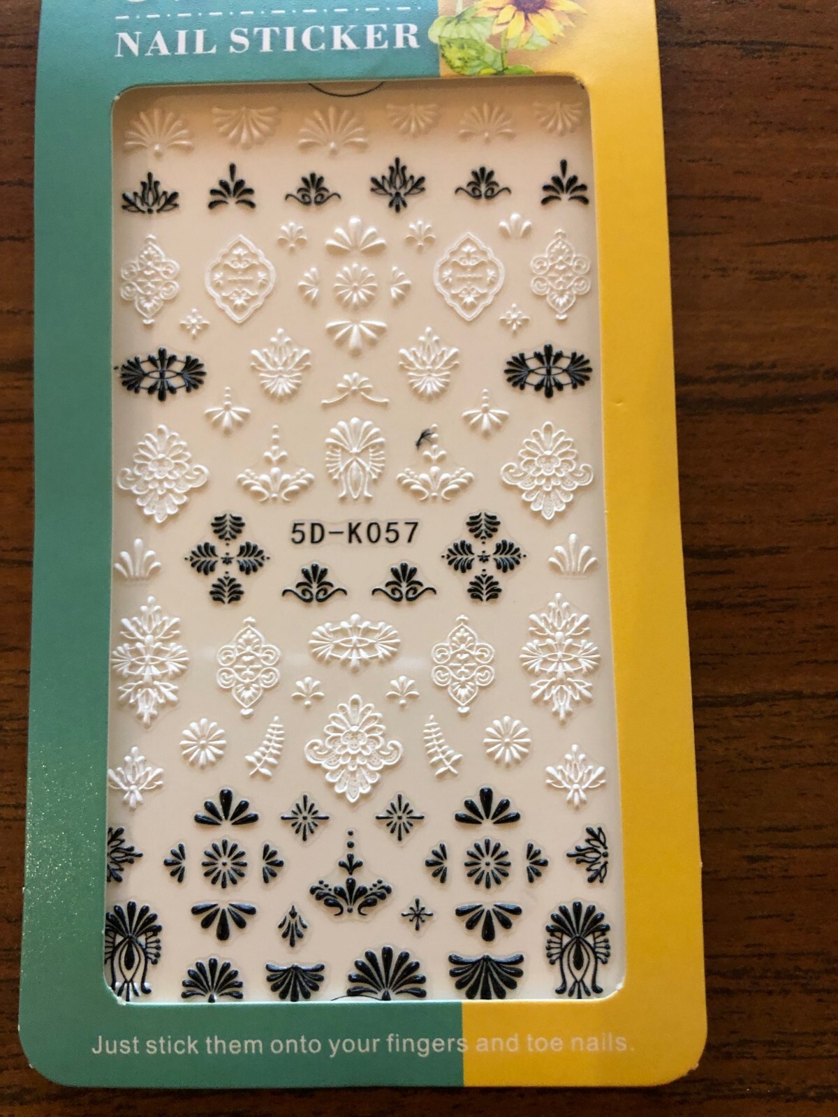 5D Embossed Nail Art Decoration Black White Flower DIY Wedding Stickers K57 NH15