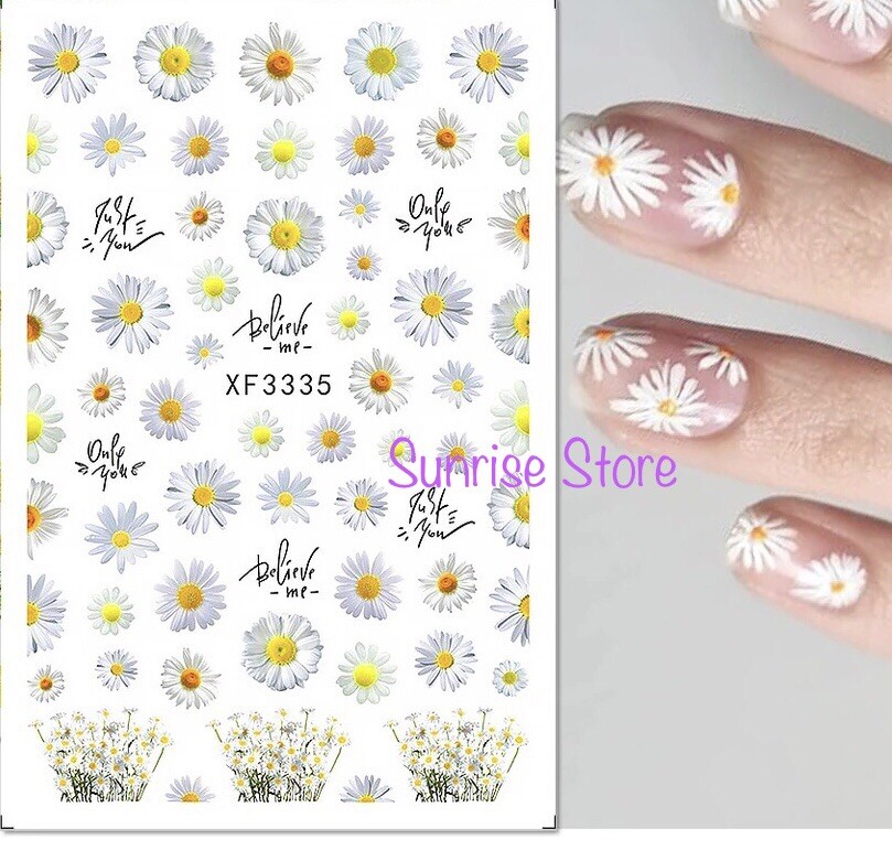 3D Nail Art Sticker Daisy Flower Floral Decals Manicure Peel & Stick DIY