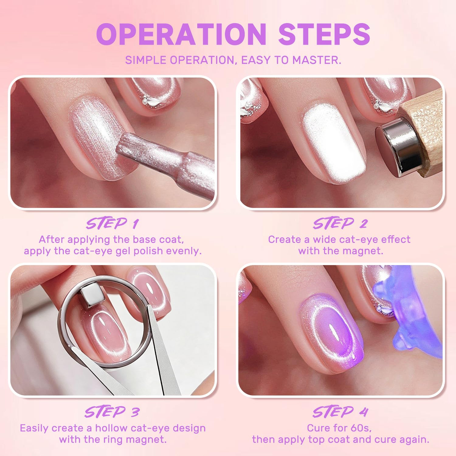 Cat Eye Magnet, Cateye Gel Nail Magnet Tools for French Tips Hole Bunny Heart Ra