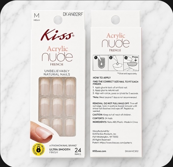 2 x Kiss DKAN02RF Medium Acryic Nude French Unbelievably Natural Nails 24 ea NIB