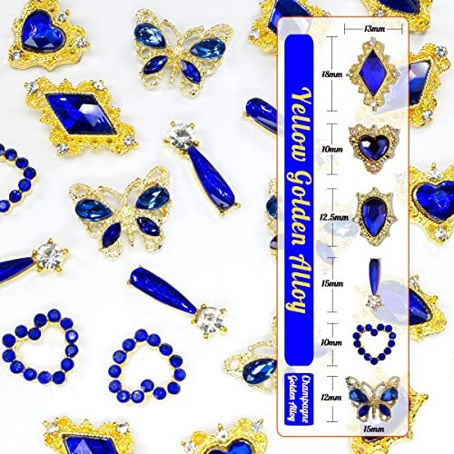 24pcs Blue Luxury Nail Charms +2000pcs Sapphire Rhinestones 3D Big Nail Gems