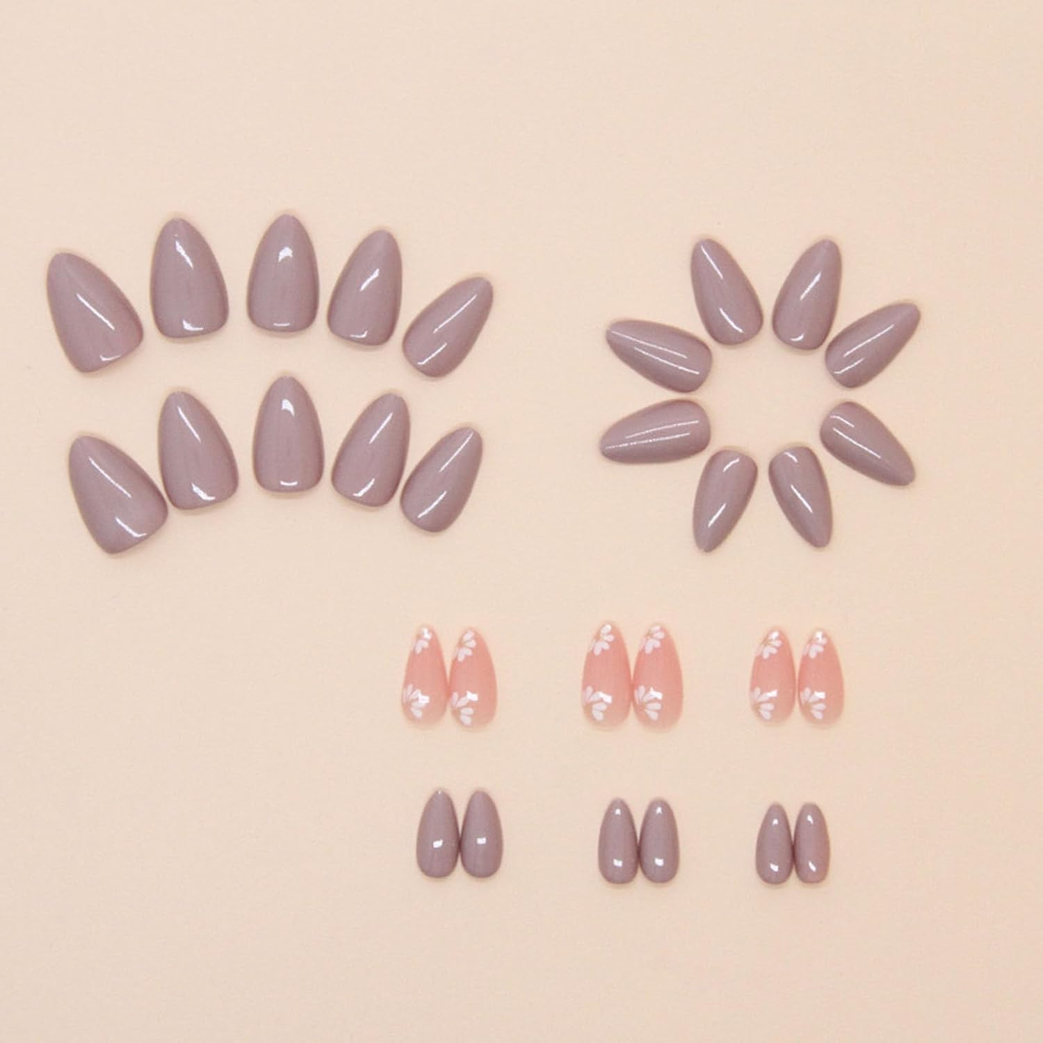 Press on Nails Short Almond Fake Nails with White Flower Golden Glitter Design G