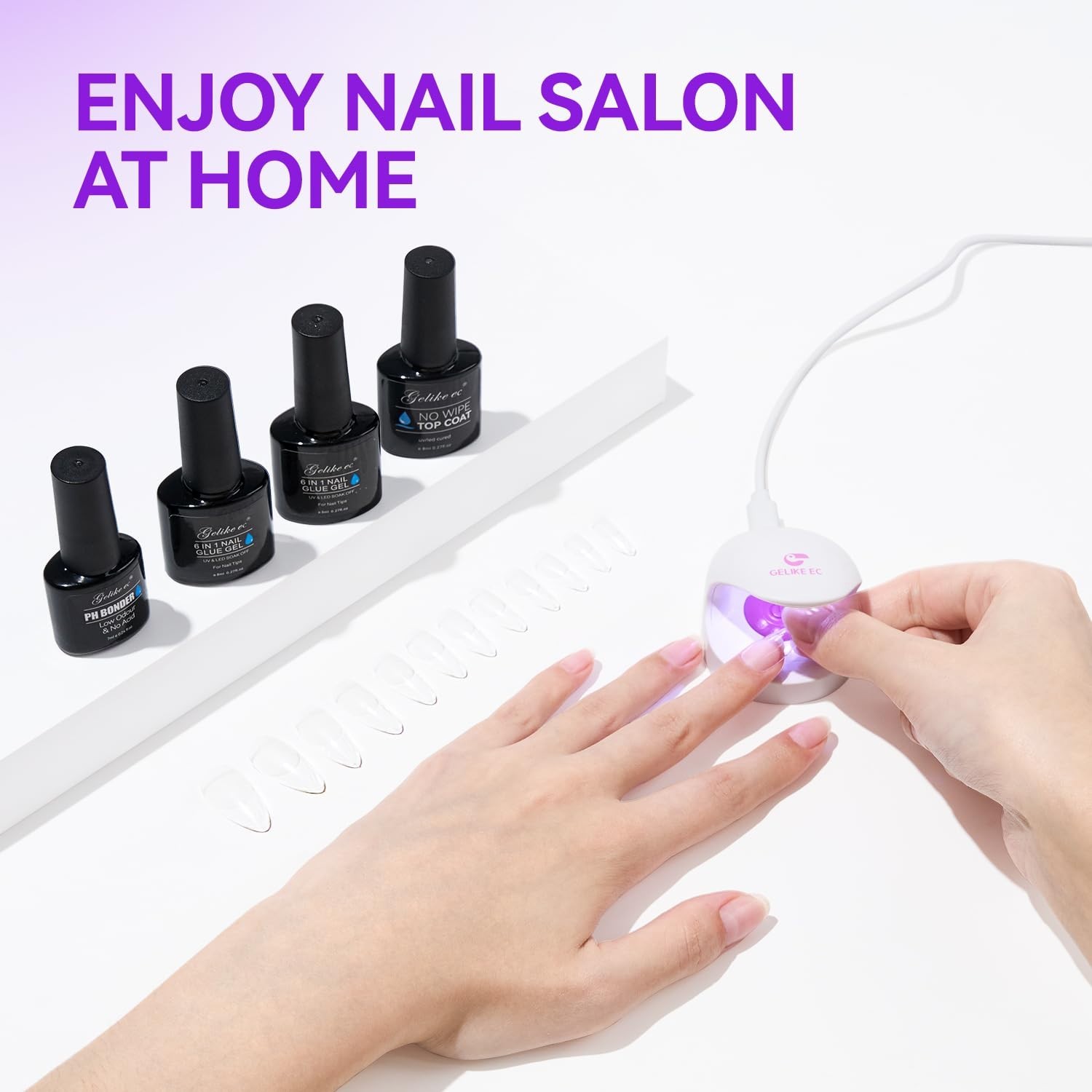 Gelike EC Gel Nail Glue for Press on Nails: 6 in 1 Strong UV Nail Glue for Nail