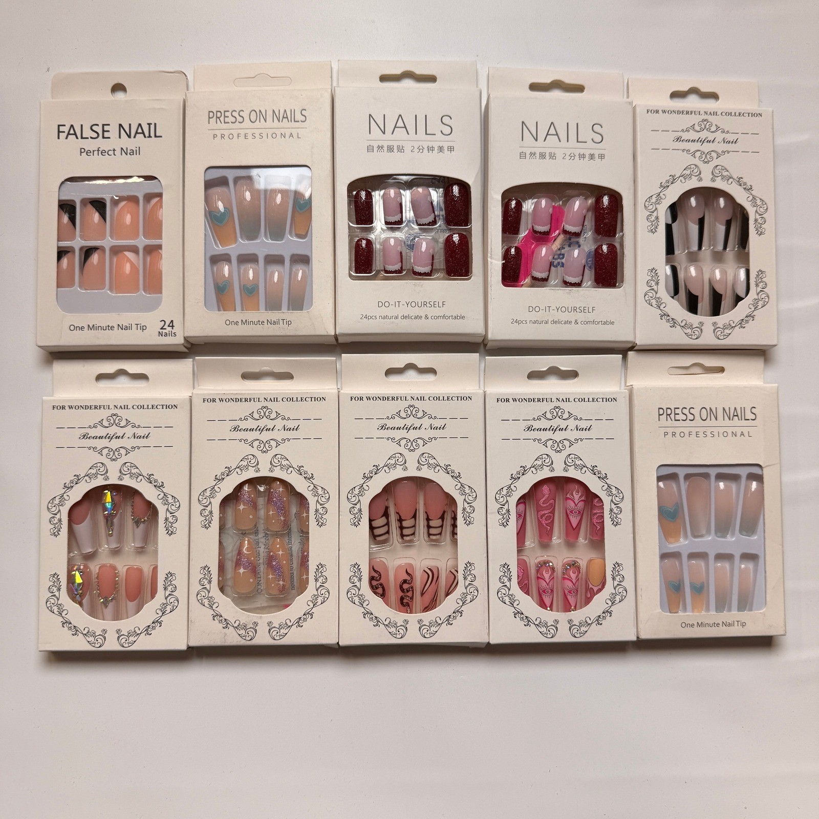 Lot of 10 Pack of 24 New False Press On Nails Assorted Designs and Colors №N47