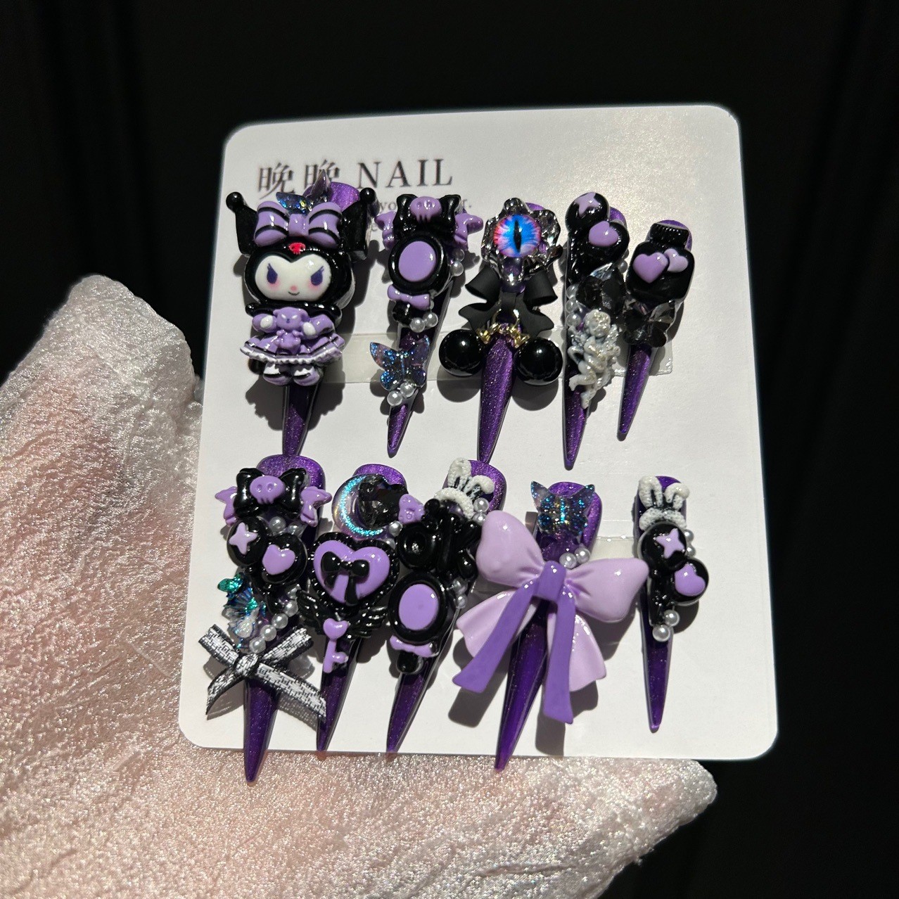 Kuromi 5.0 Dark Luxury Handmade Press On Nails Cute Cartoon Nail Tips