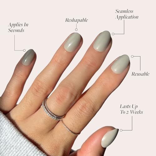Press On Nails – | Opaque Light Gray Short Oval Fake Nails, Salon Pure Gray