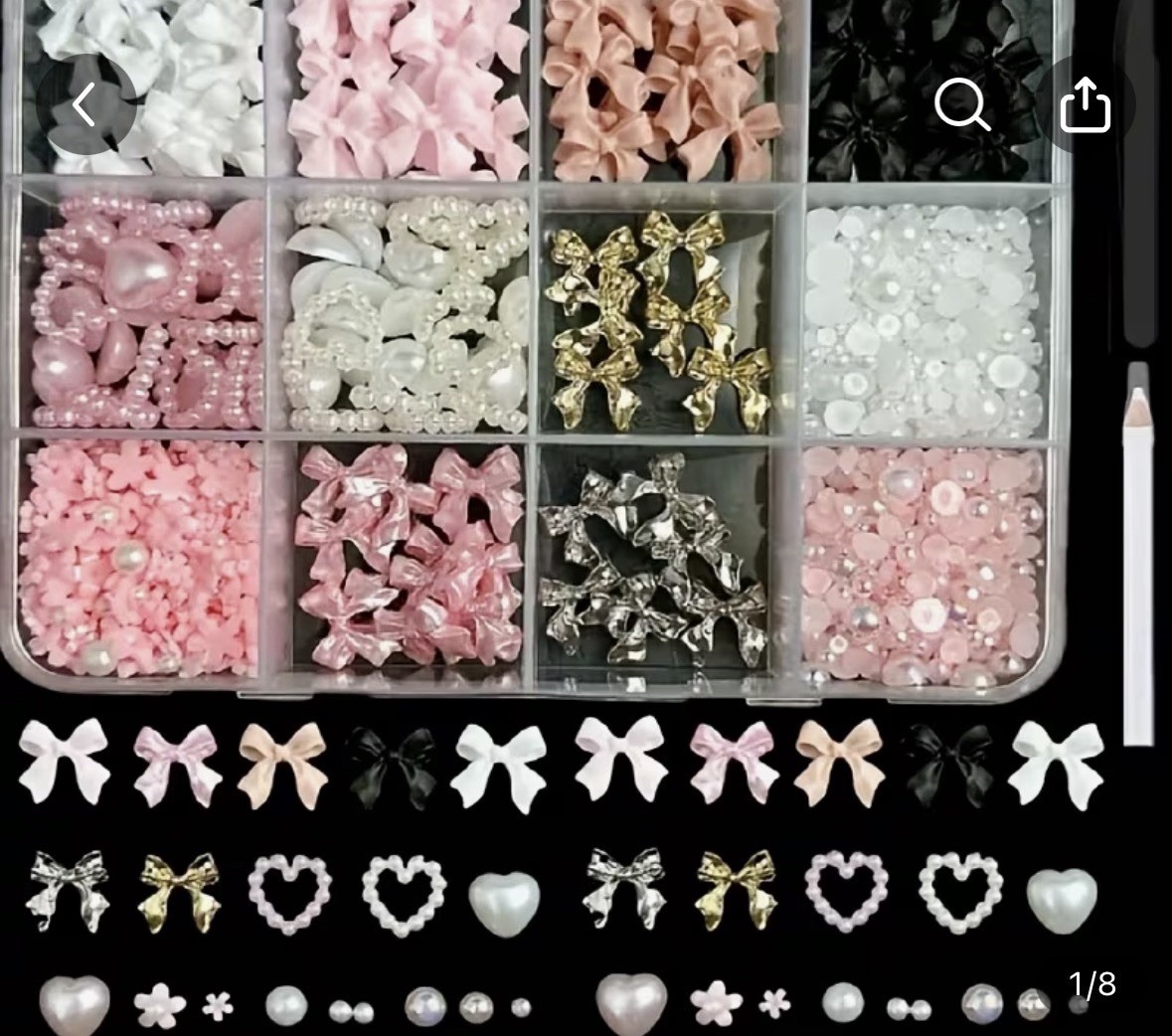 3D Bow Nail Art Charms Mix Pink White Gold Silver Black for Tips & Nails