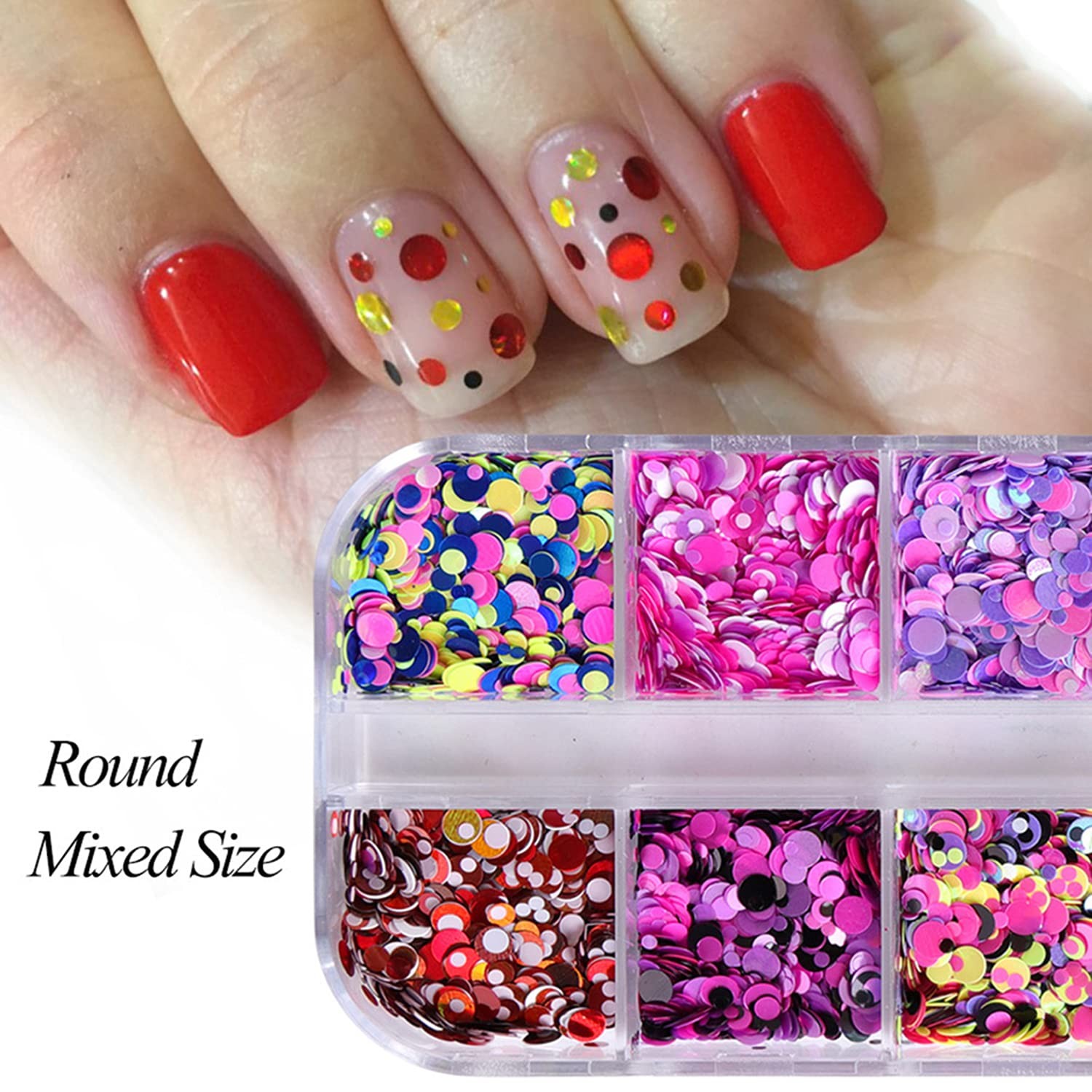 12 Colors Laser Mixed Circle Nail Glitter Sequins 3D Art