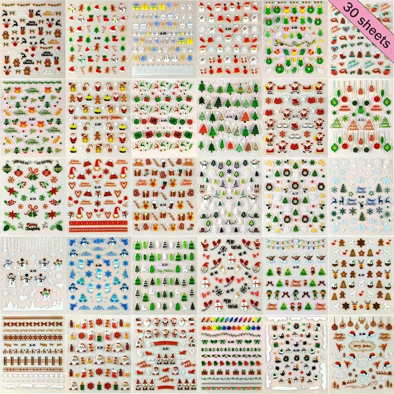 1/4/8/12/20 sheets Christmas Nail Art stamping, 3D sticker, Nail Decals.