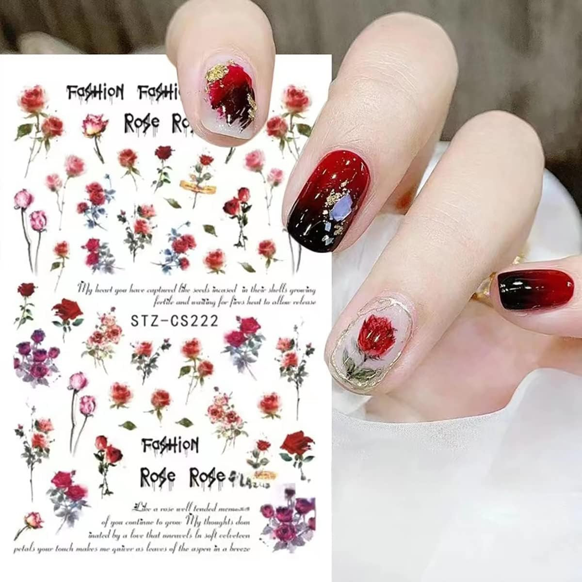 6 Sheets Flower Nail Art Stickers 3D Self-Adhesive Spring Rose Nail Decals Charm