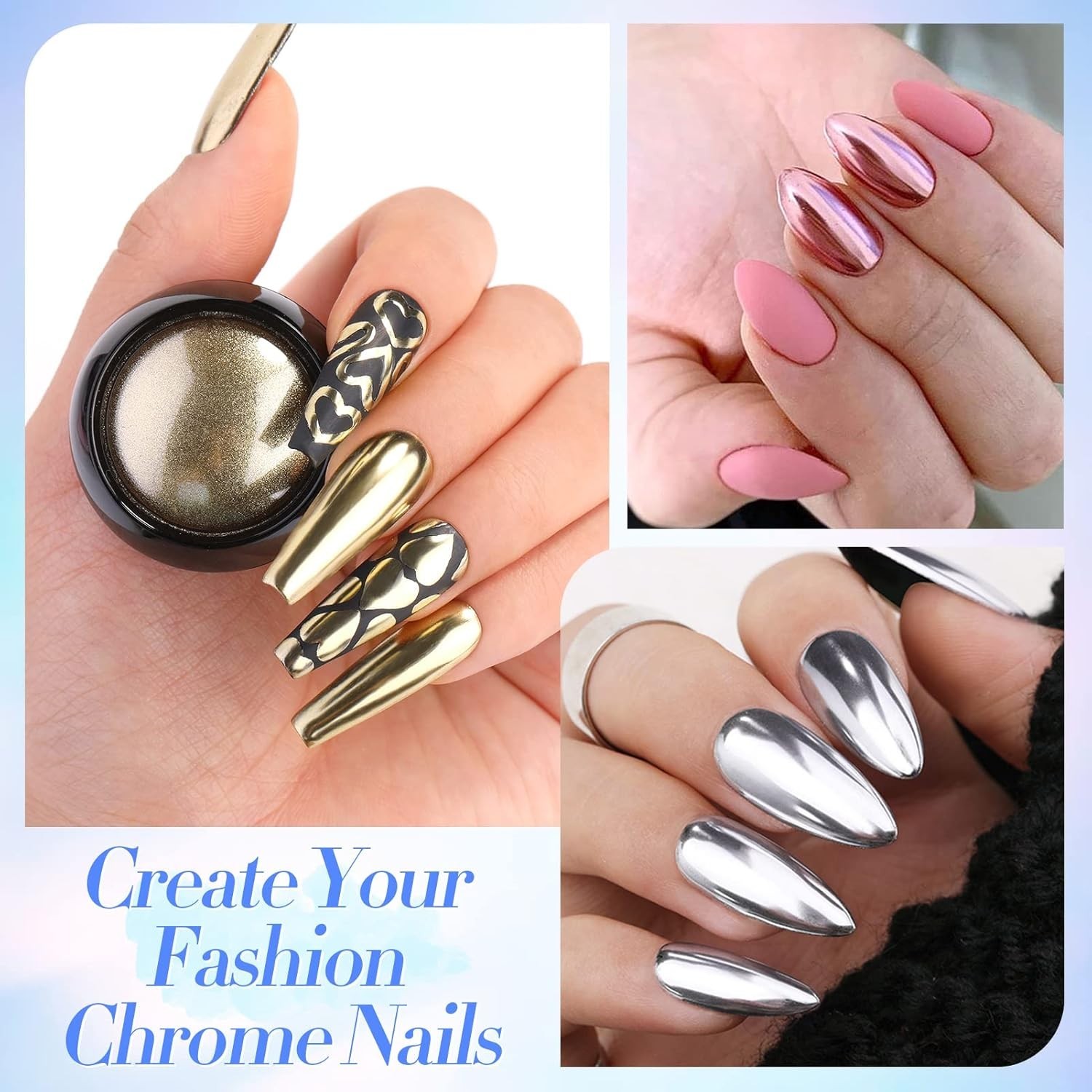 Mirror Chrome Nail Powder Set 12 Colors Metallic Mirror Effect Nail Powder Ho…