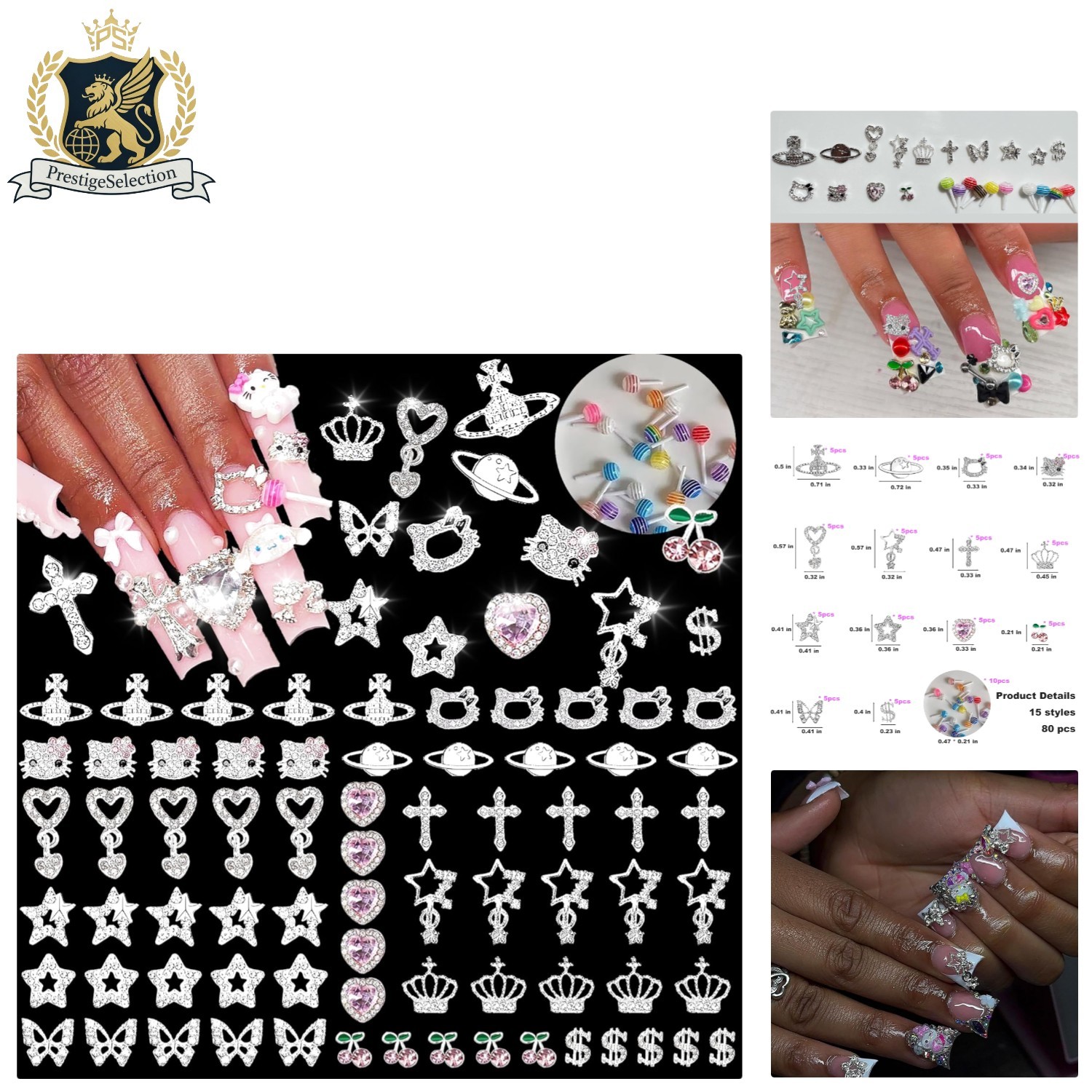 Vibrant 80Pcs Silver Nail Charms with Butterflies & Cherries for Unique Nail Art