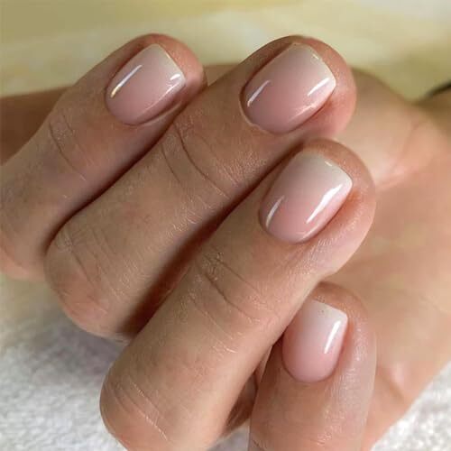 Extra Short Press on Nails Square Fake Nails Press ons White Glue Nude Ombre