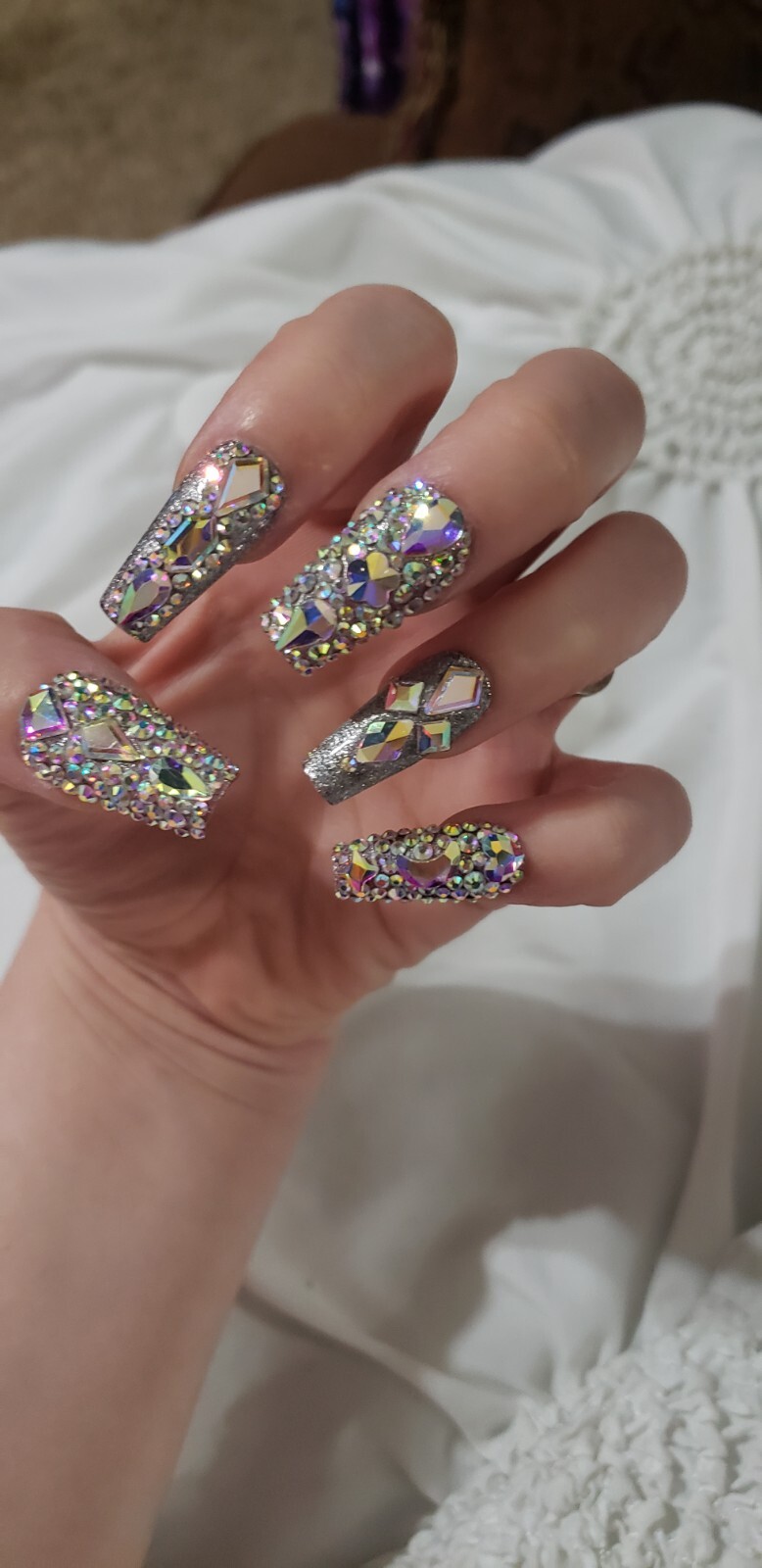 Handmade Bling Luxury Press On nails. Long coffin.Custom size,length avail