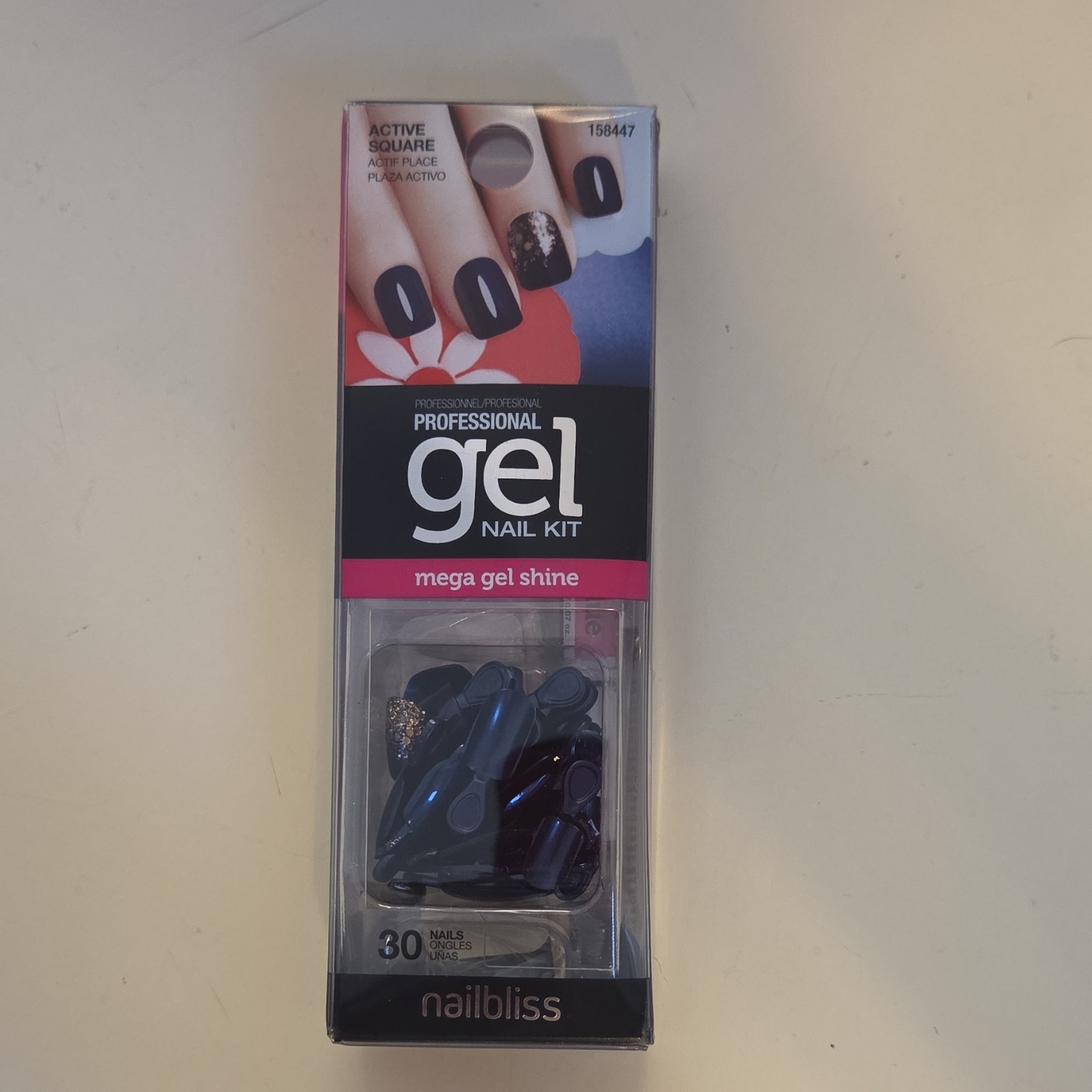 nailbliss Press-On Nails Blue Glitter Gel Square Full Cover Glue Included