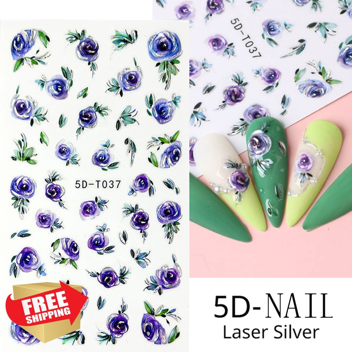 Flower Nail Stickers – 5D Embossed, Engraved Designs – Spring/Summer Nail Art…