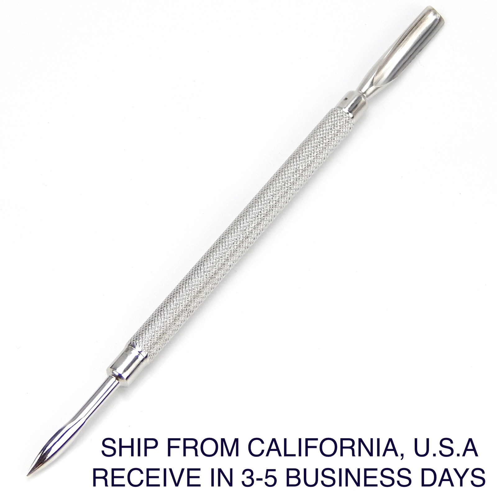 STAINLESS STEEL CUTICLE PUSHER WITH SPOON AND CURVE HEAD