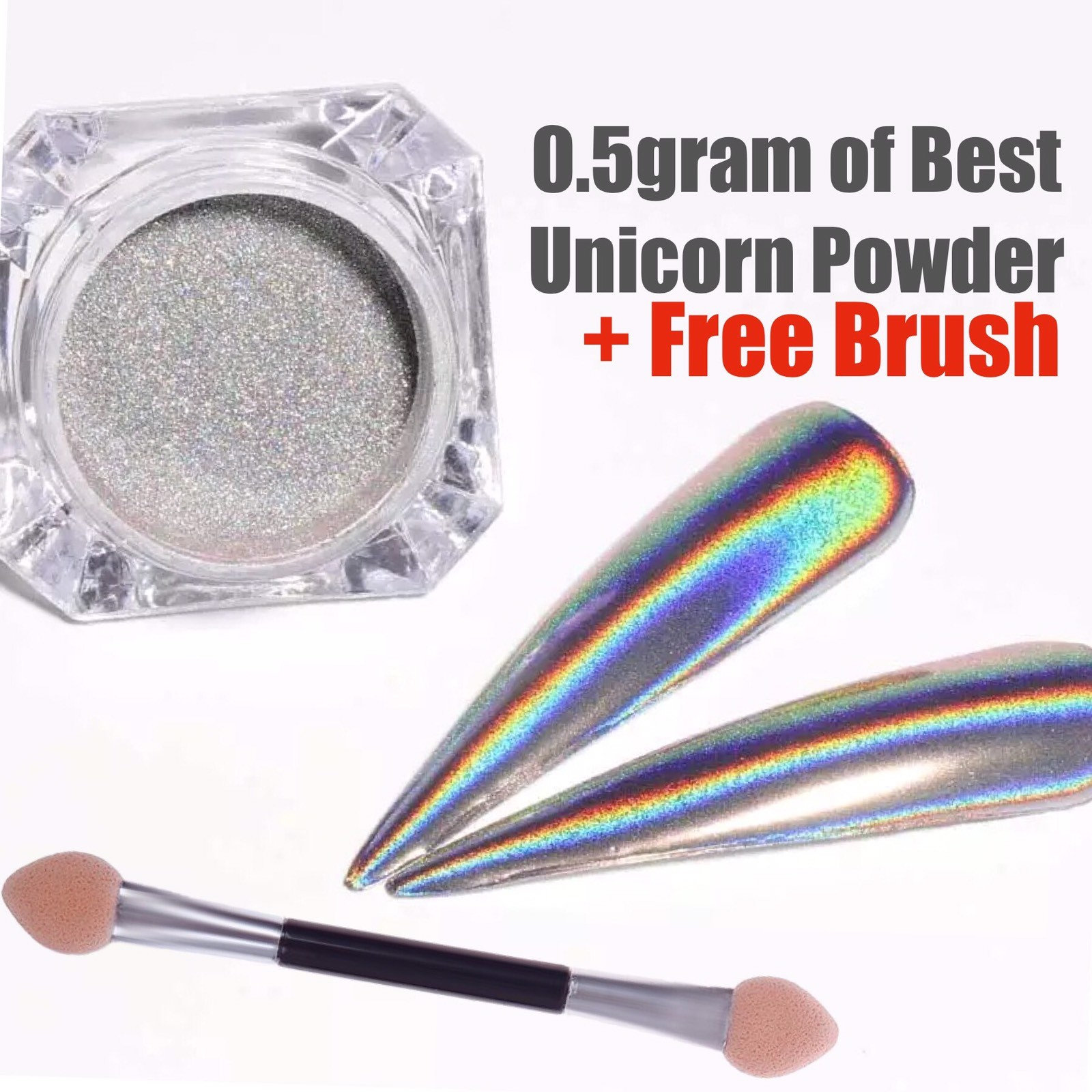 UNICORN NAIL POWDER HOLOGRAPHIC EFFECT MIRROR HOLO CHROME NAILS PIGMENT 15µ! Q15