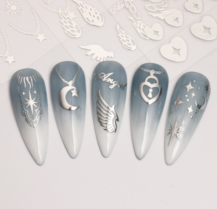 Nail Art Stickers 3D Angel Wing Heart Moon Star Sun Jewelry Self Adhesive NS48