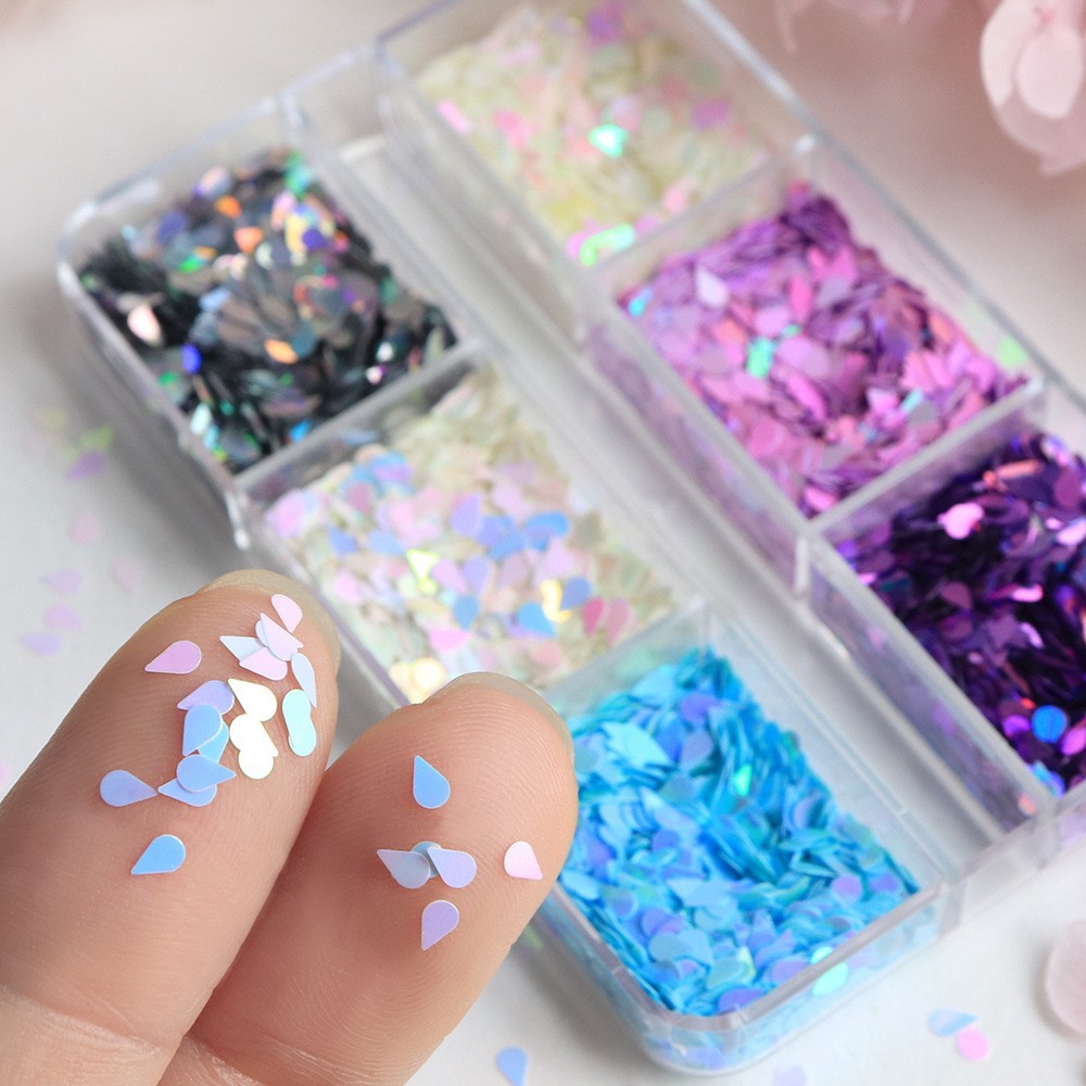 6 Grids Water Drop Shape Nail Art Sequins Glitter Flakes Nails Decoration DIY