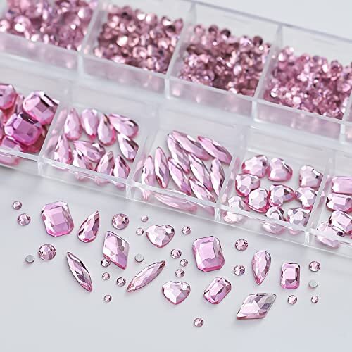 Nail Art Rhinestone, 3D Crystal Nail Diamond Gem, Flatback Rhinestones Pink