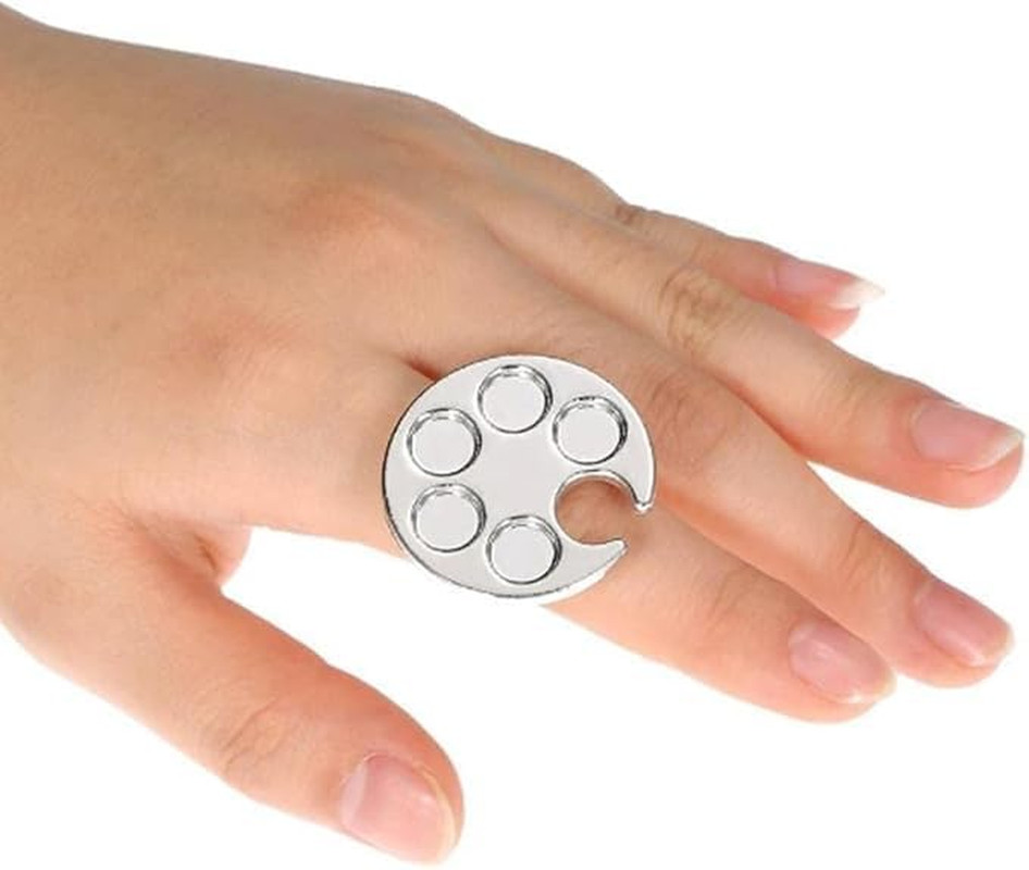 Silver Metal Mini Manicure Palette, Paint Palette Finger Rings, Wearable Metal N