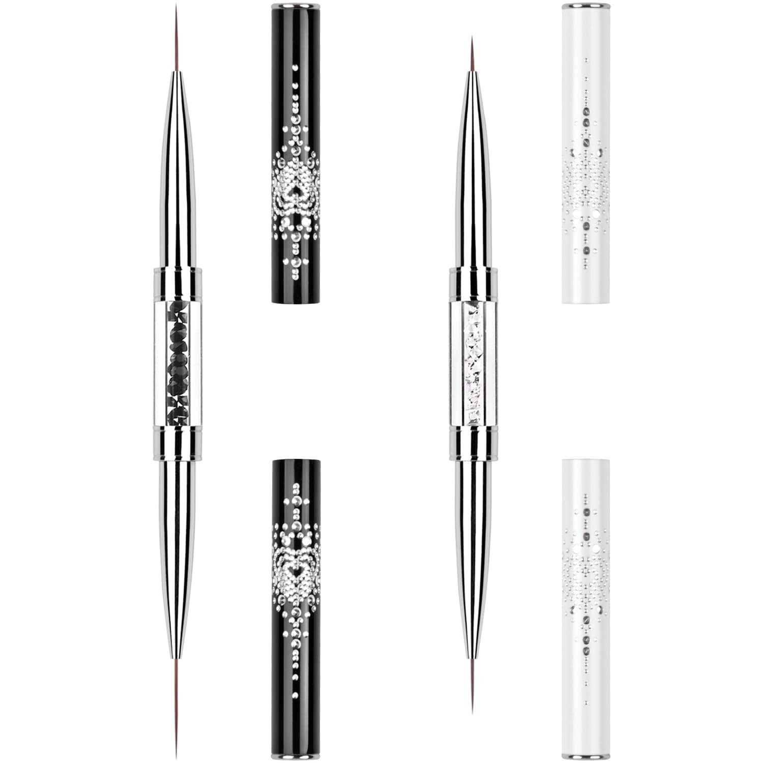 2Pcs Dual-Ended Nail Art Liner Brush Set for UV Gel Polish Painting Drawing Rhin