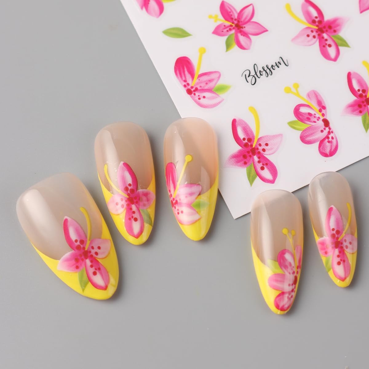 6 Sheets Flower Nail Art Stickers 3D Self-Adhesive Colorful Hawaiian Flowers Nai