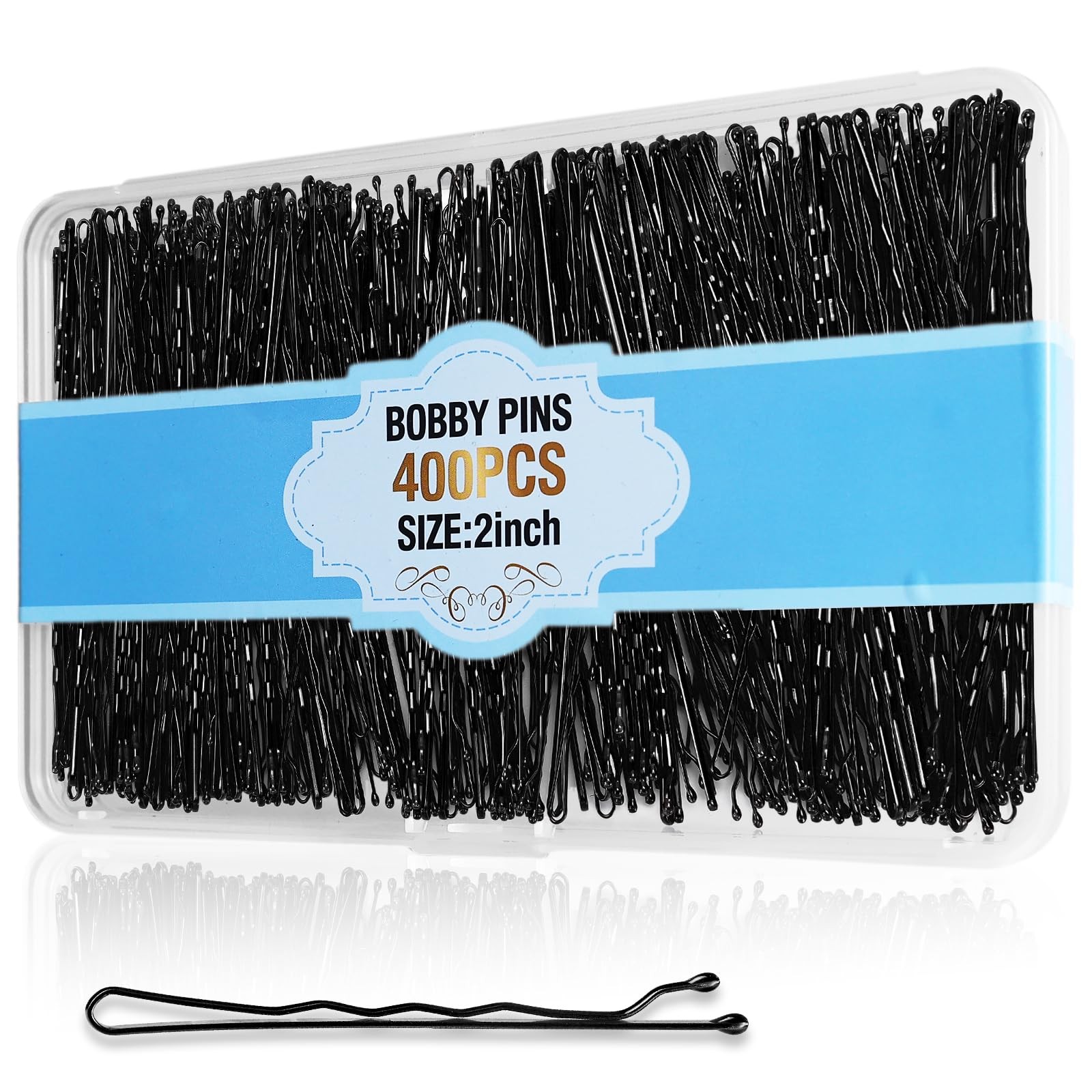 400Pcs Bobby Pins Black, Premium Curved 1 Count (Pack of 400), Black