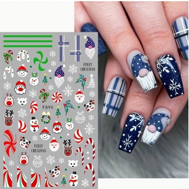 Nail Art Stickers Christmas Santa Reindeer Snowman Baubles Snowflakes Stars Elf