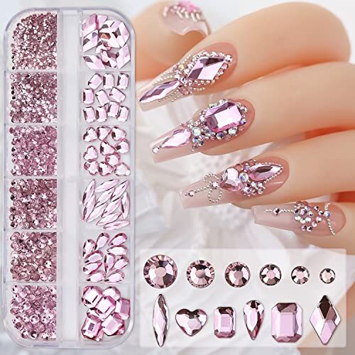 Nail Art Rhinestone, 3D Crystal Nail Diamond Gem, Flatback Rhinestones Pink