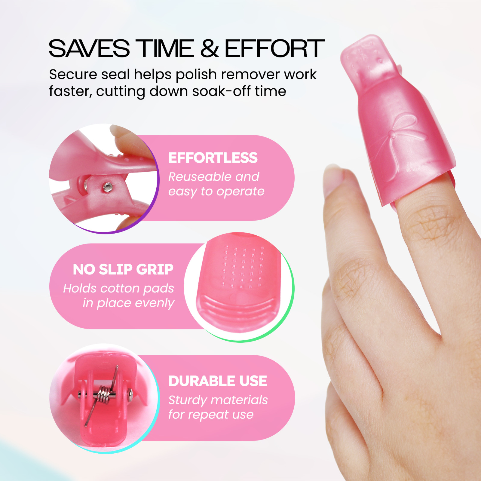 1pk Bow Ribbon Style Pink Acrylic Nail Soak Off Finger Cap Clips Wrap Tool