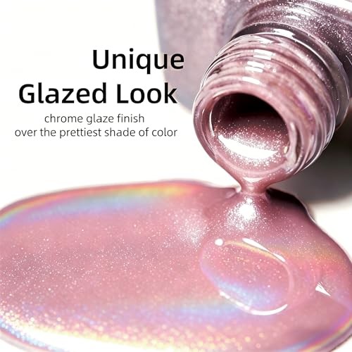 Chrome Press On Nails Short Oval, 32 Pcs Glazed Hot Pink Fake Nails hot pink