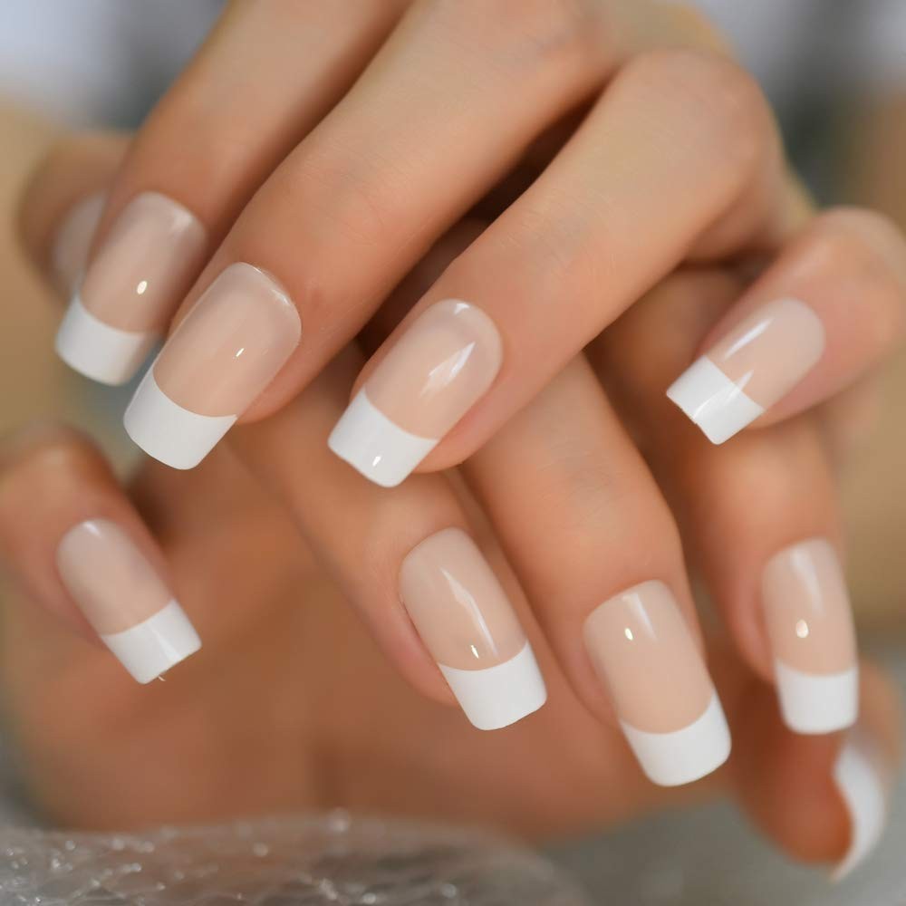 French Tip Press on Nails – Glossy Short Fake Tips Artificial Fingernails