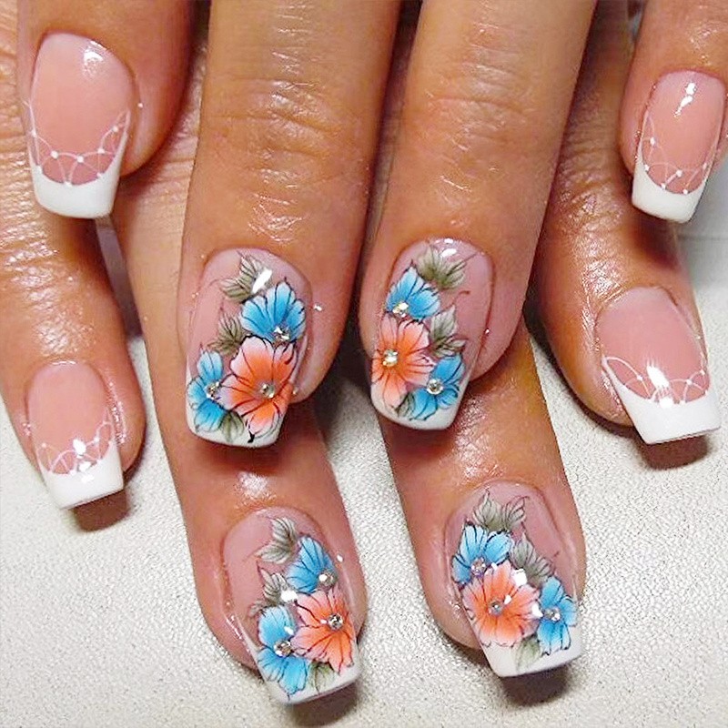 96pcs(4Pack) Trend Elegant Purple Floral Press On Nails Art for Wedding Party