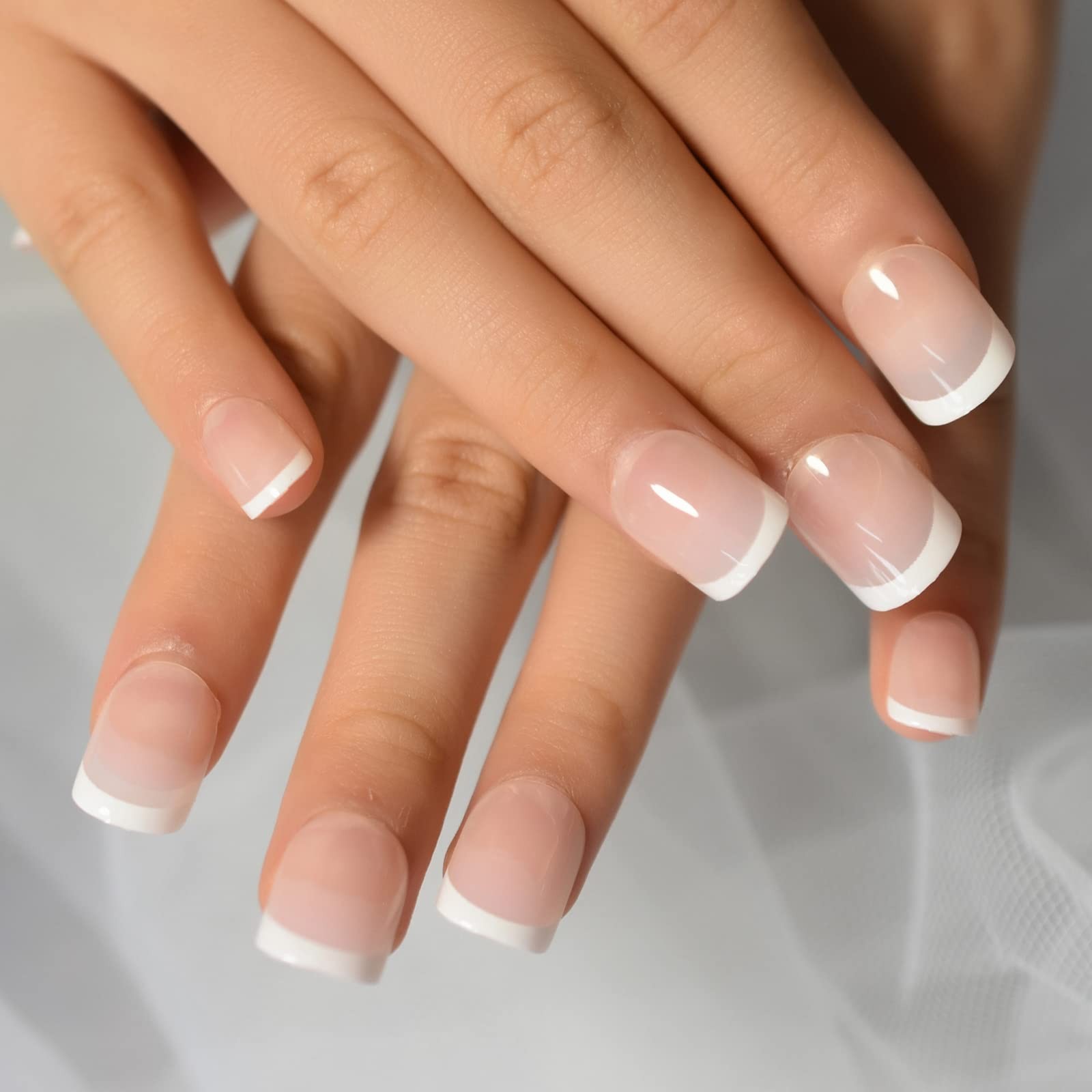 120pcs Child Fake Nails Nude French Natural White Tips Short Round Press On N…