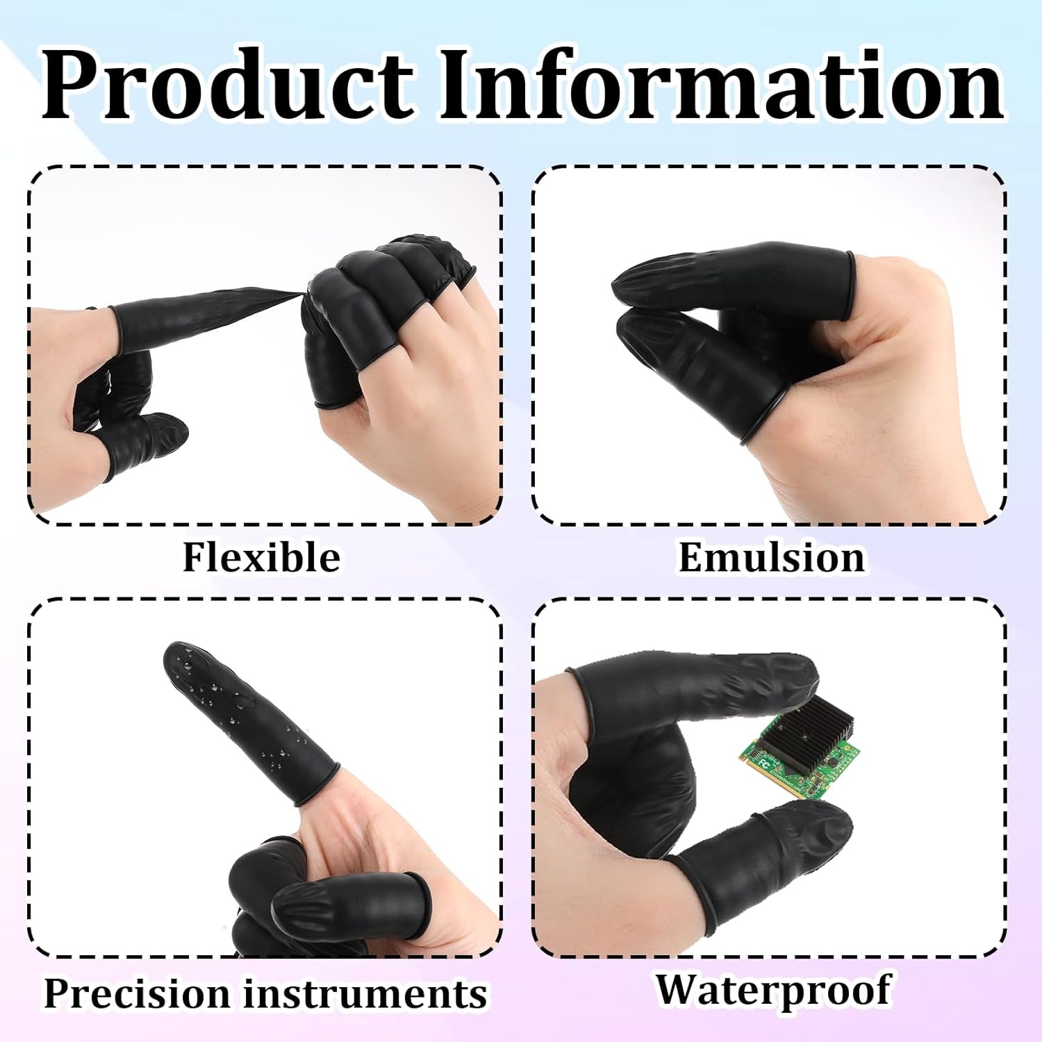 400 Pcs Black Finger Cots Large Finger Condoms Rubber Fingers Tip Covers Gloves