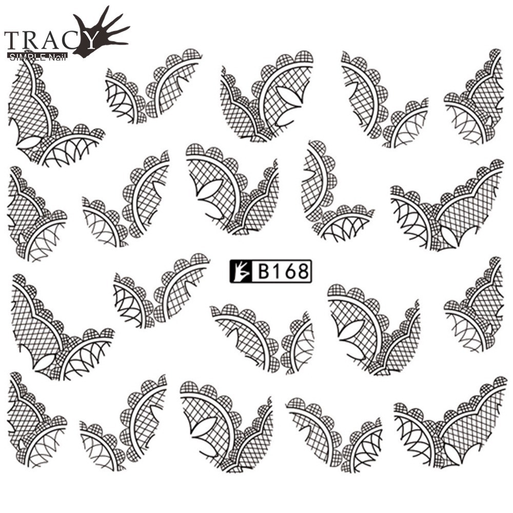 Black Jewelry Lace Nail Art Water Flowers Hot Decal Decoration Stickers B168