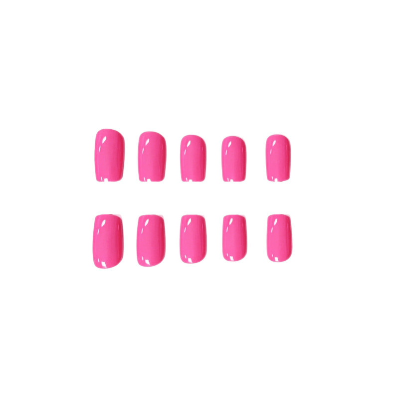 48Pcs-Short Square Bright Hot Pink Solid Color Glossy Press on Nails