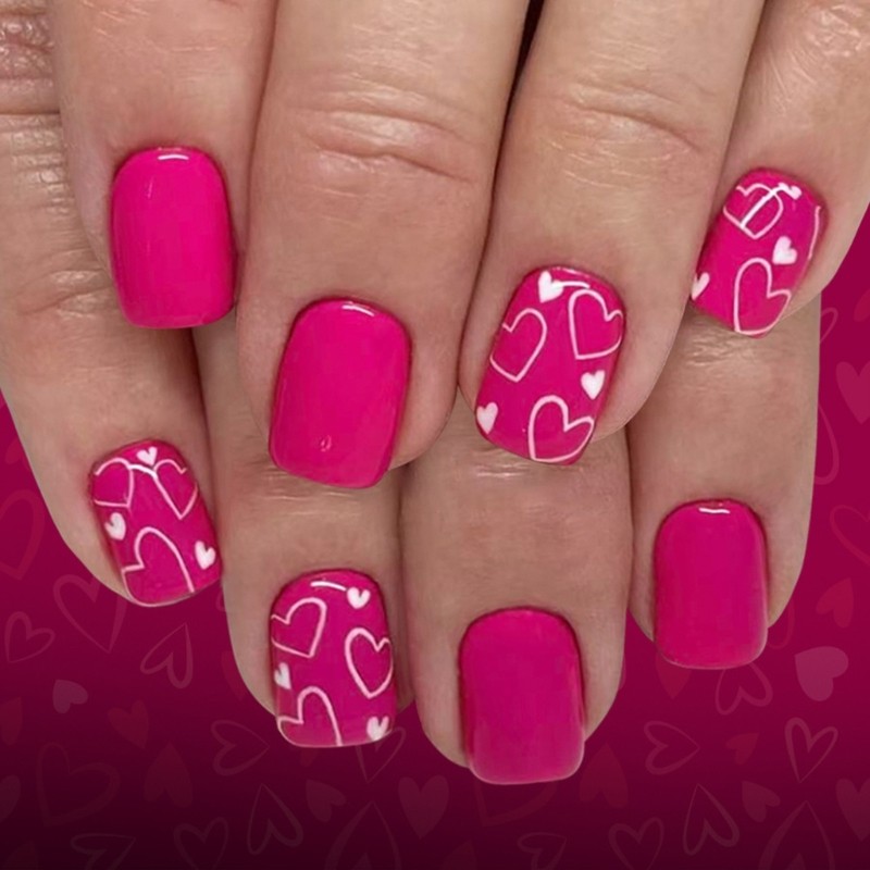 Valentines Day Press On Nail 24Pieces Short Square Fake Nail Pink Color