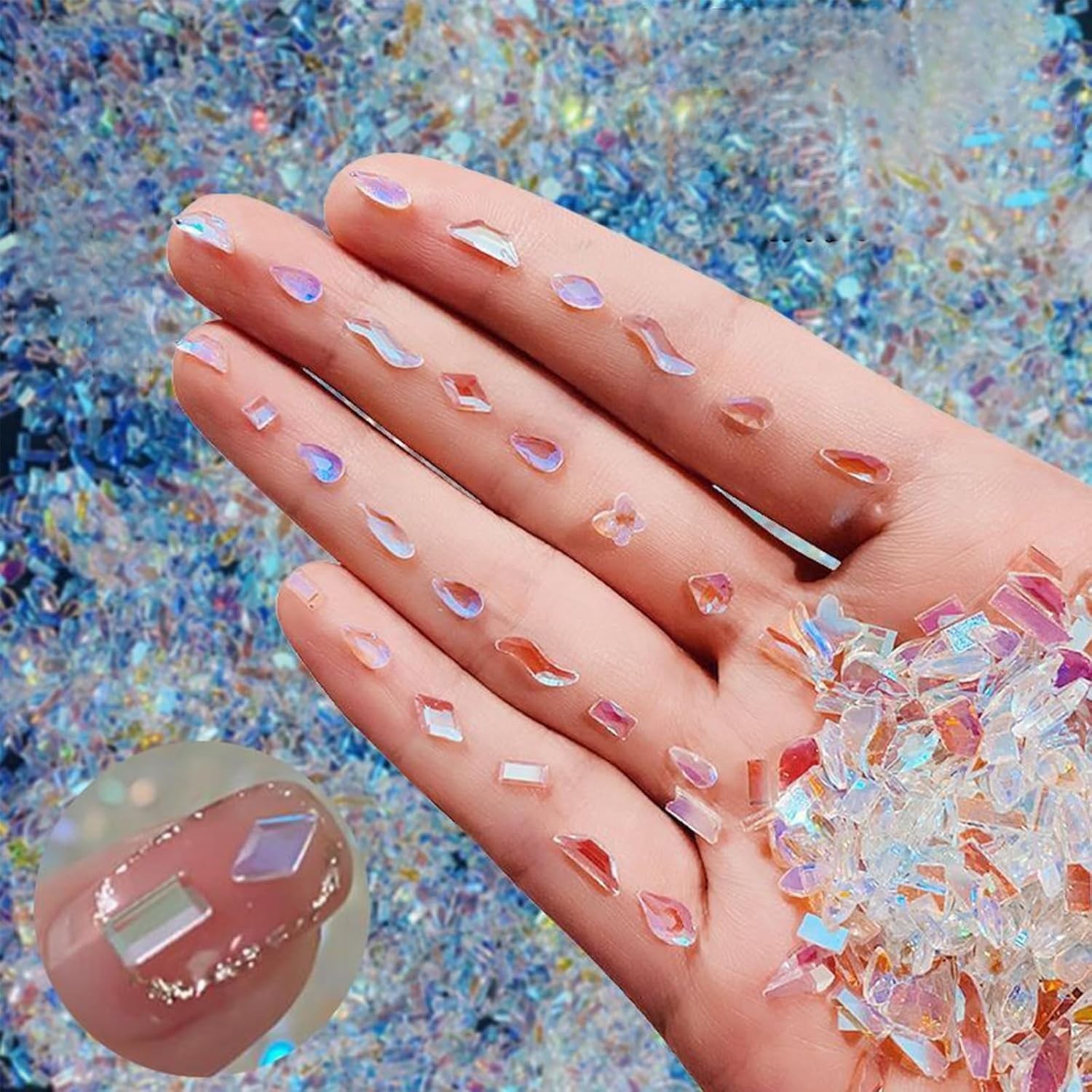 200PCS Mixed Glass Crystal Nail Charms – Perfect for Artistic Nail Designs
