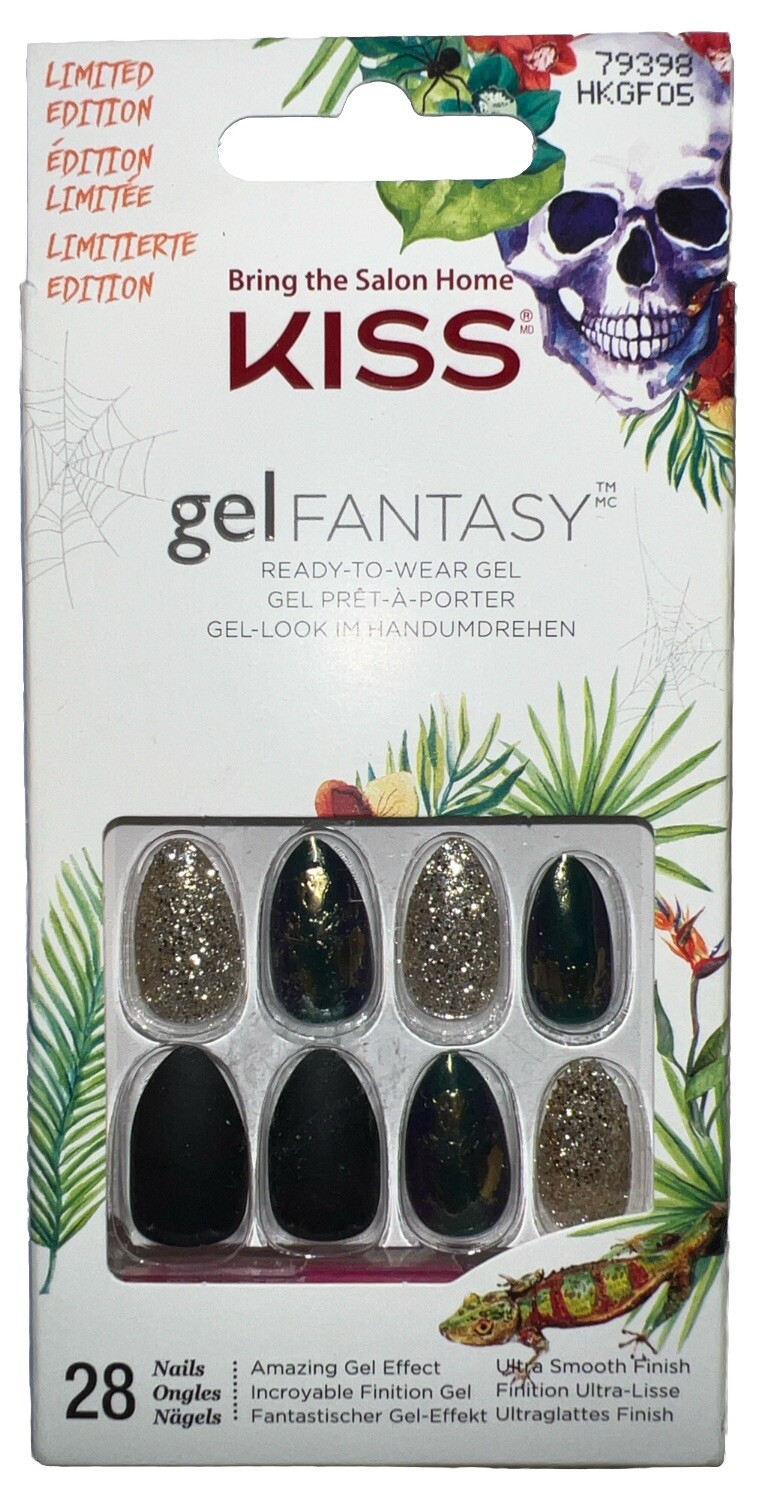 KISS Gel Fantasy Halloween 28 Nails GreenGold/Glitter #79398 Limited Edition/New