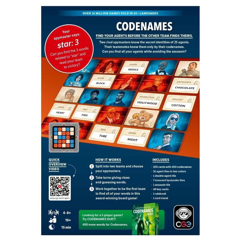 CGE Codenames Board Game (2nd Edition) The Top Secret Word Blue and White
